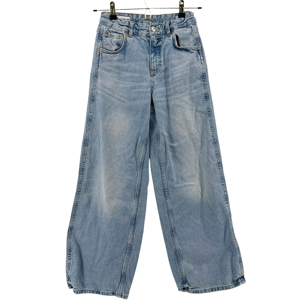 Zara Kids Wide Leg Blue Denim Jeans Light Wash Size 13-14 100% Cotton